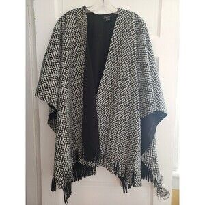 Eivissa black white fleece cape shawl wrap womens one size fringed reversible?